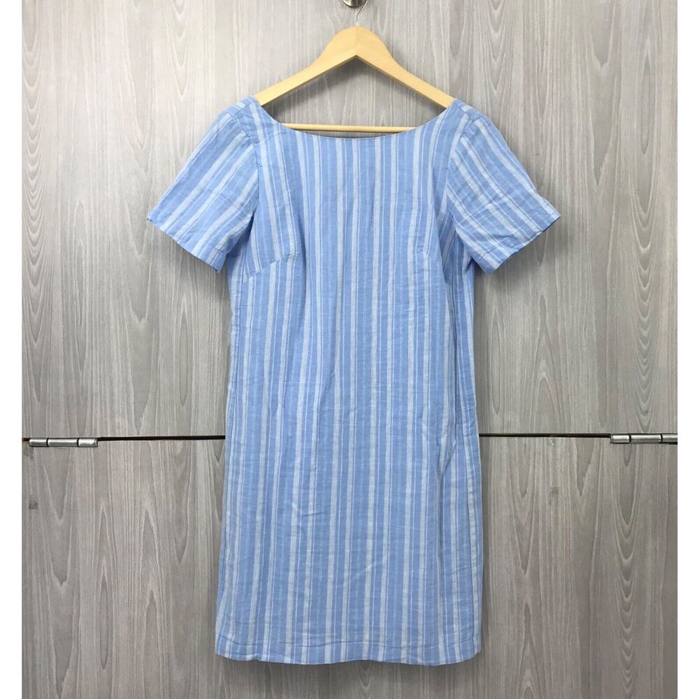 Anthropologie Cape May Back Bow Mini Dress Blue White‎ Striped Linen US 4 Boho